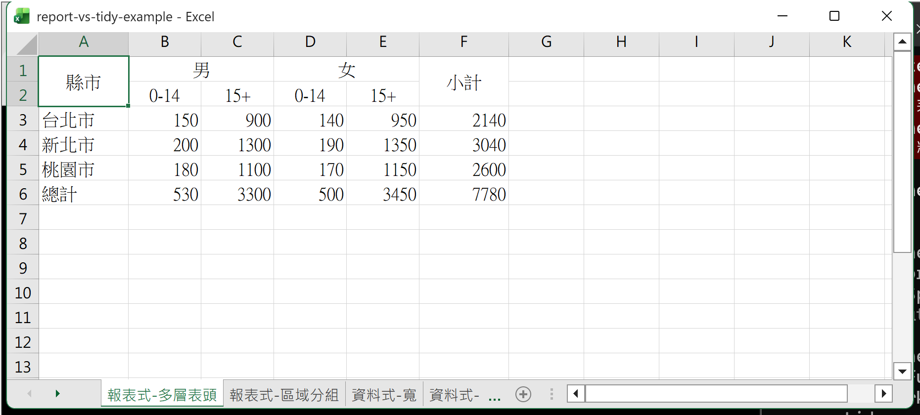 報表式 Excel 表格截圖